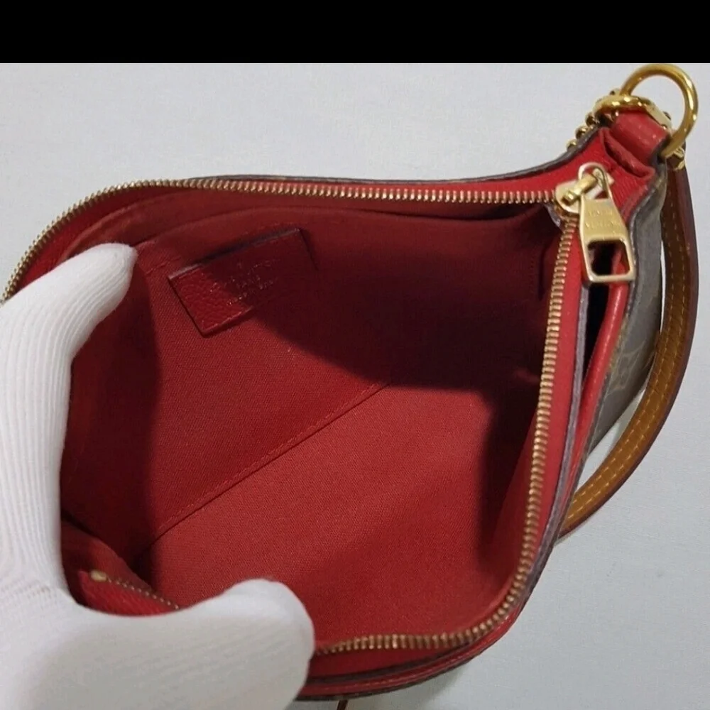 Dbl Authenticated Louis Vuitton Brown and Red Crossbody Bag Clutch